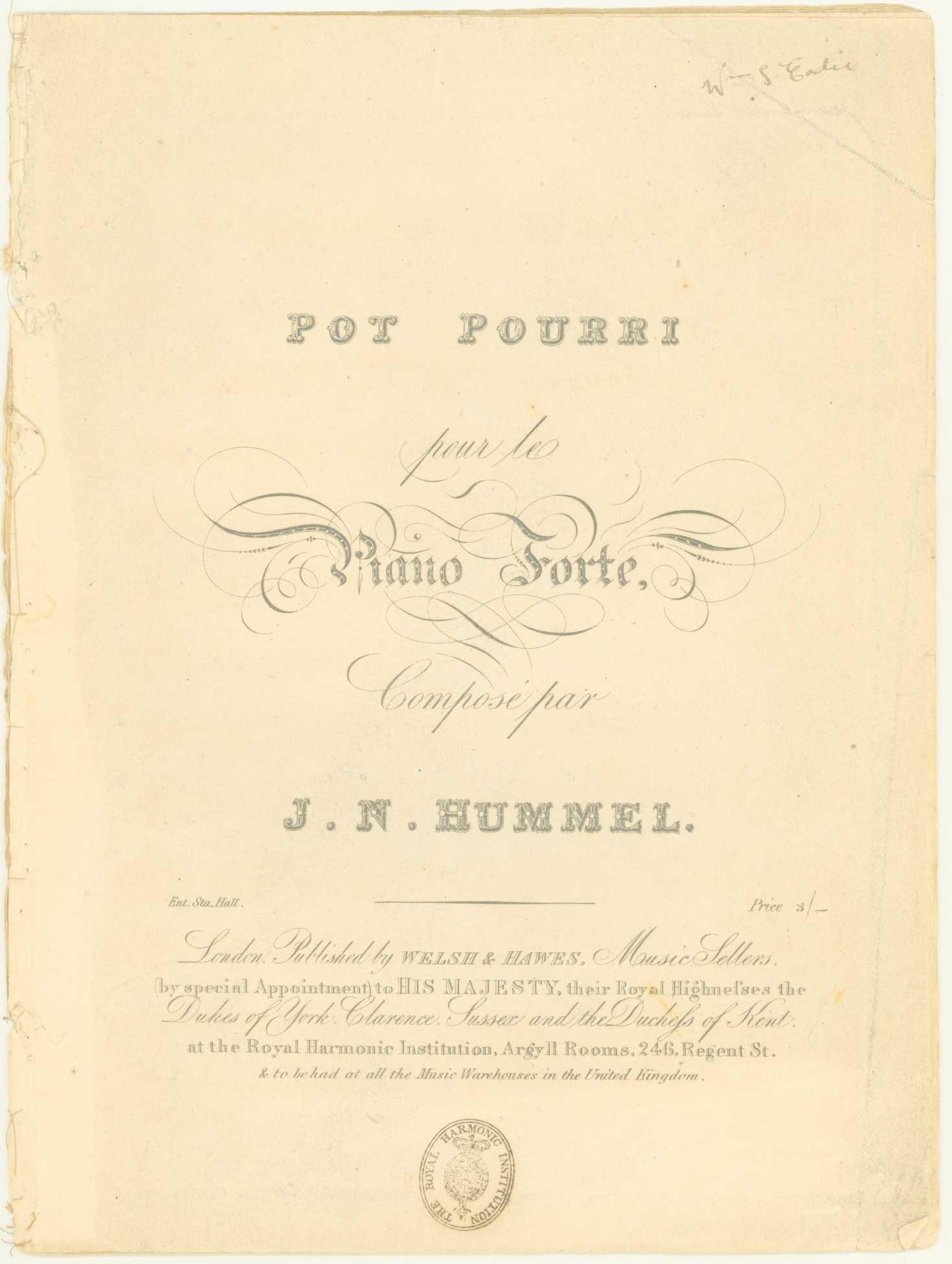 Hummel, Johann N. - Pot Pourri pour le Piano Forte. [Op. 47].